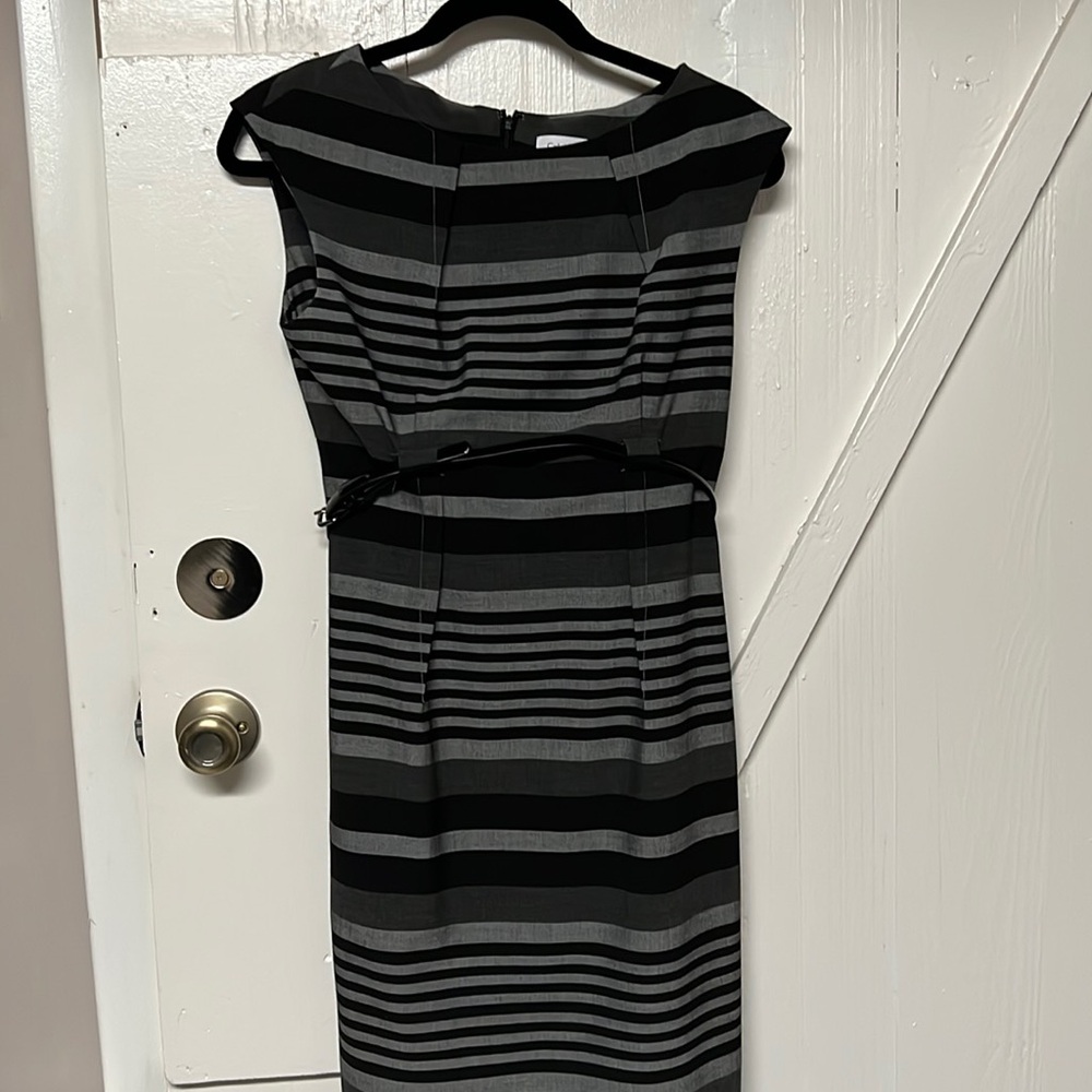 Calvin Klein black and grey belted dress